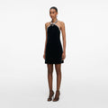 Black Velvet Crystal Trim Mini Dress