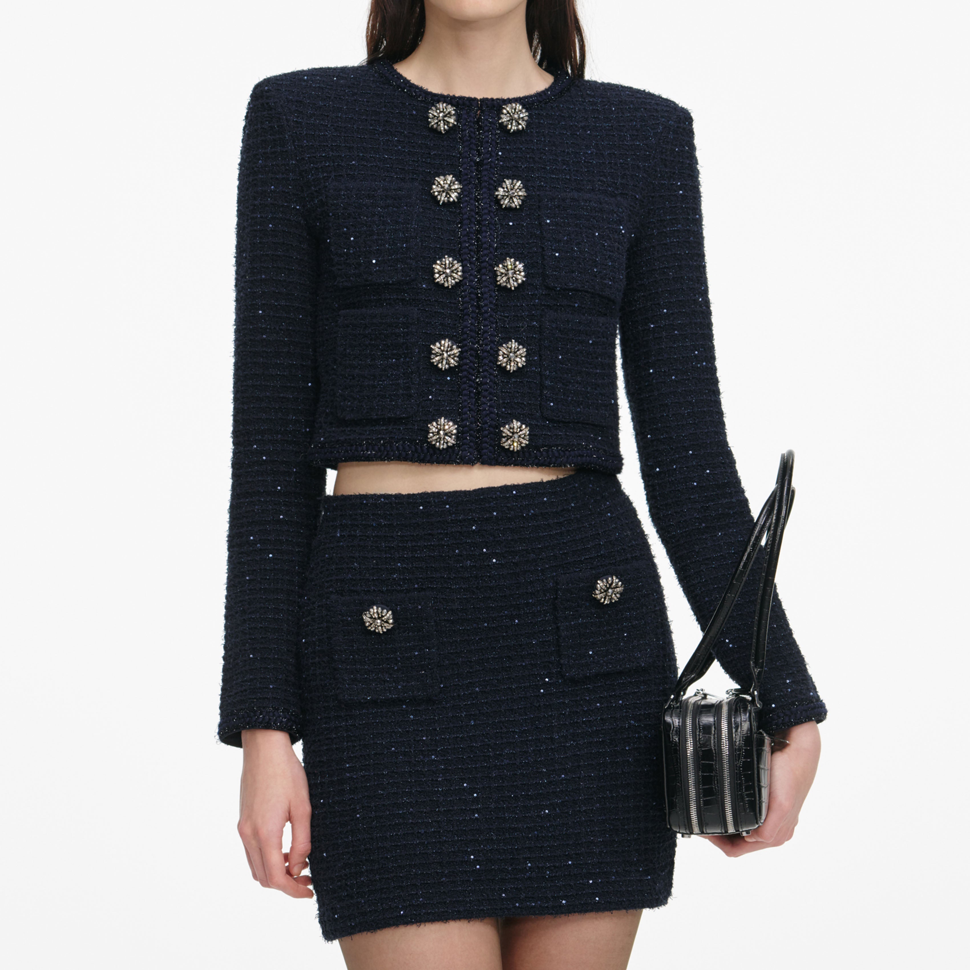 Navy Textured Knit Cardigan
