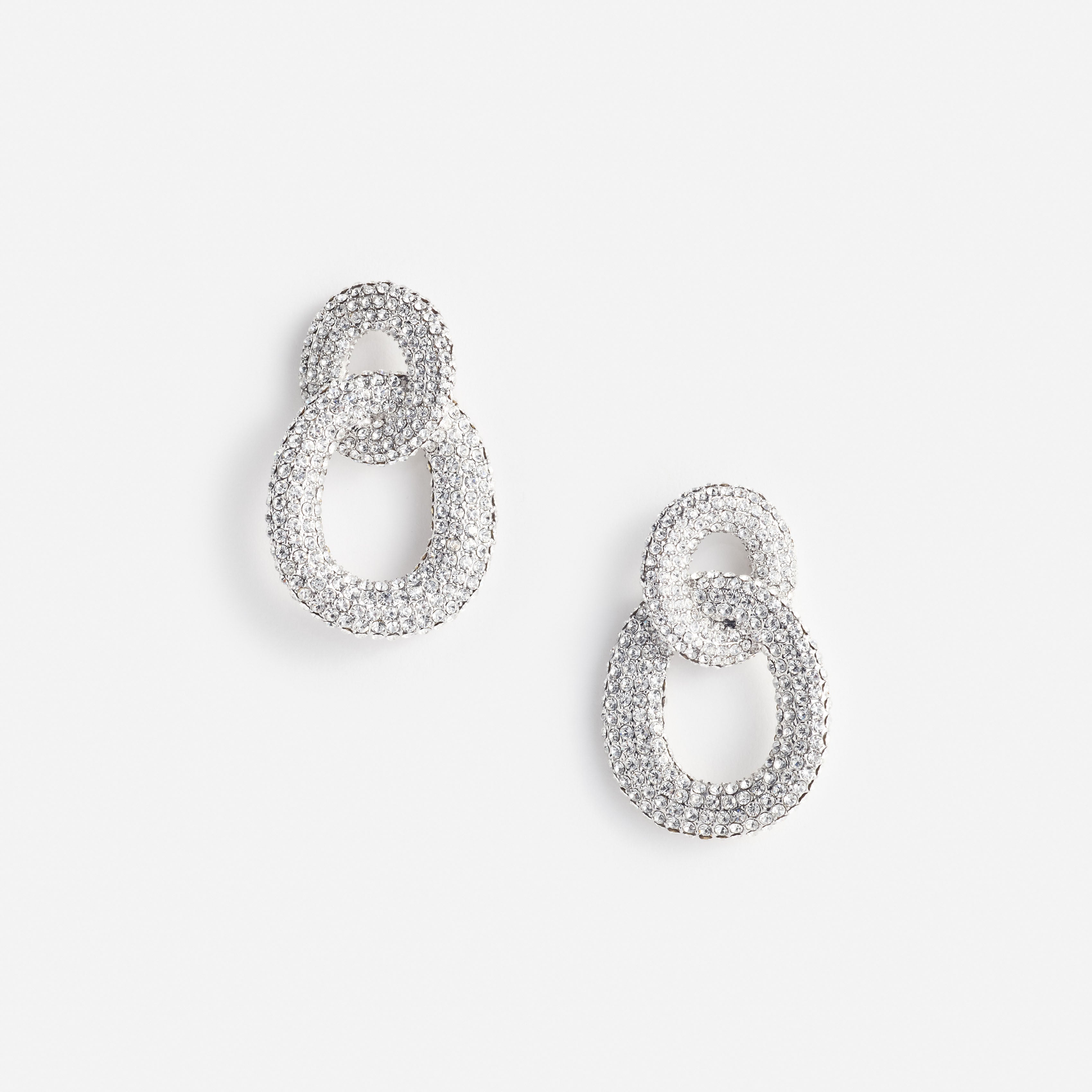 Silver Crystal Link Earrings