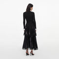 Black Knit Metallic Chiffon Midi Dress