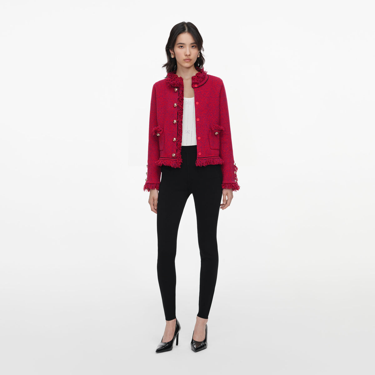 Red Frayed Knit Jacket