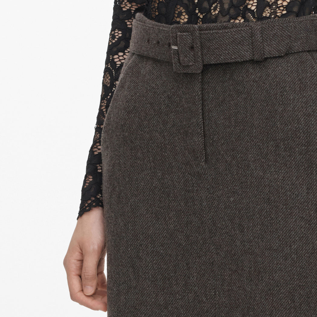 A close up of the fabric for the Brown Wool Midi Skirt