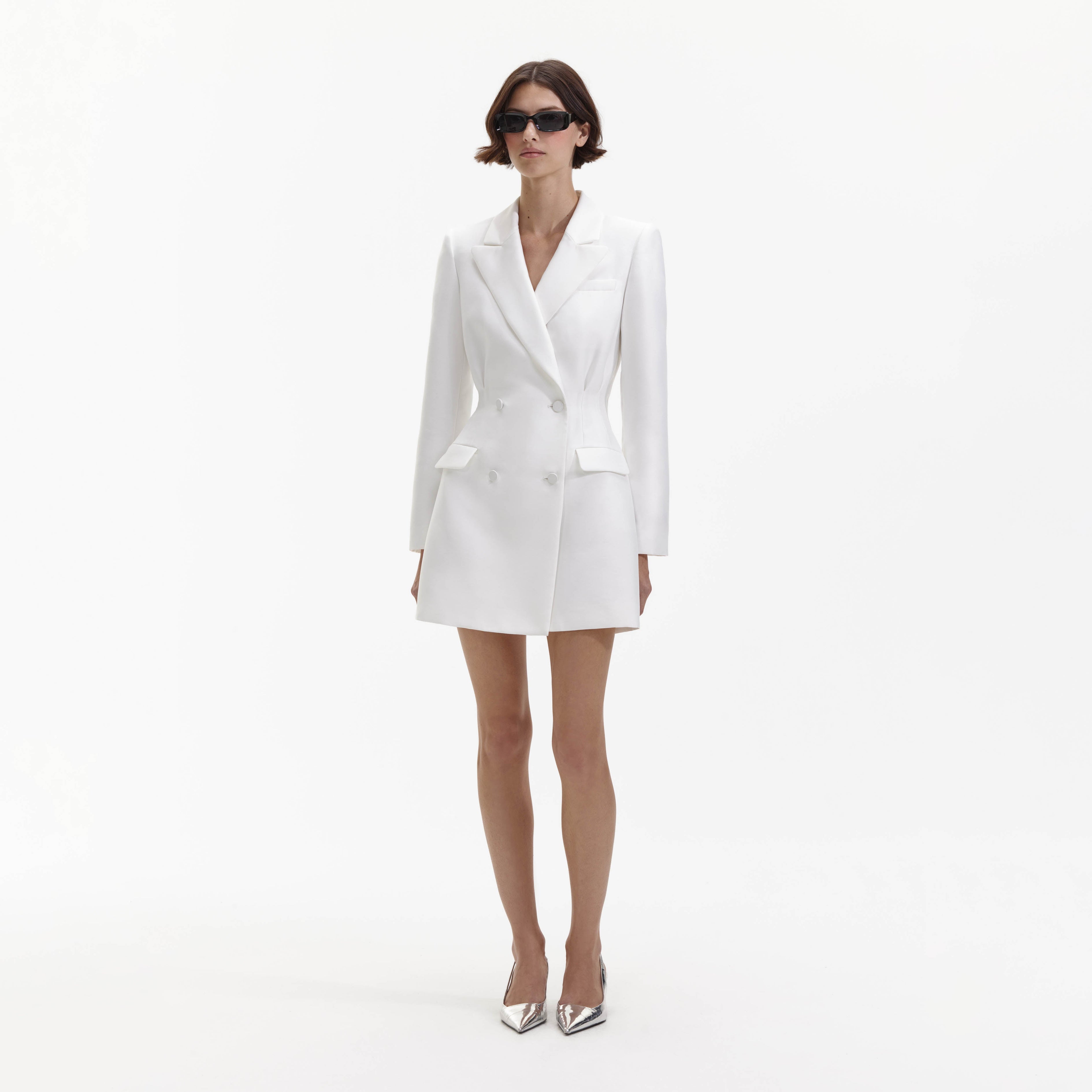 White Taffeta Tailored Mini Dress
