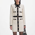 Cream Sequin Tie Neck Cardigan