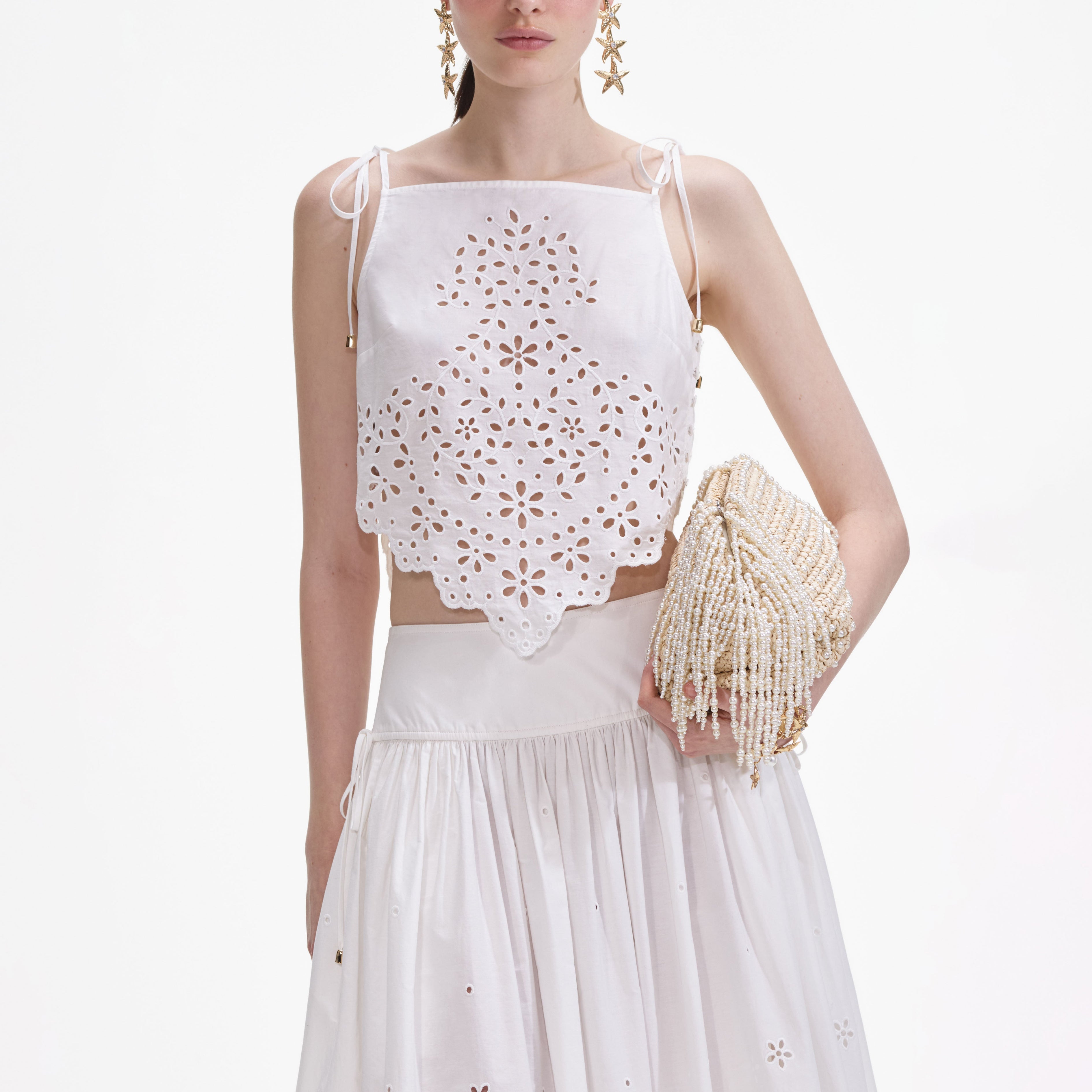 White Cotton Embroidered Top