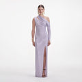 Lilac Rhinestone Gathered Maxi Dress