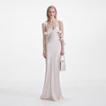 Champagne Flower Satin Maxi Dress