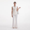 Cream Boucle Bow Jumpsuit