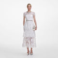 White Embellished Tulle Tiered Midi Dress