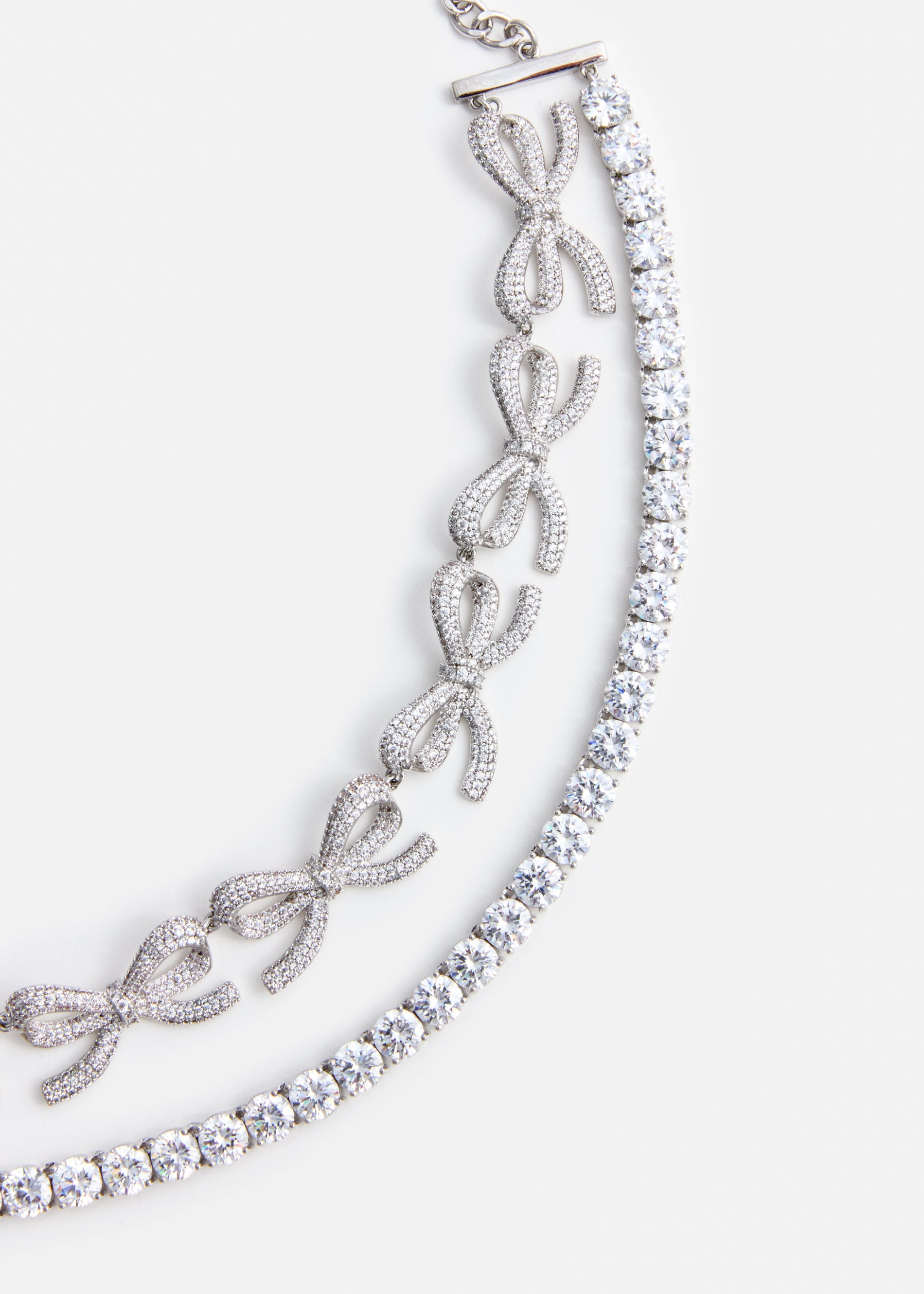 A photo of the Crystal Bows Diamante Necklace