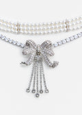 Crystal Bow Droplet Pearl Necklace