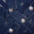 Denim Diamante Bow Collared Mini Dress