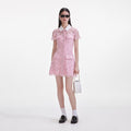 Pink Lace Contrast Collared Mini Dress