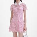 Pink Lace Contrast Collared Mini Dress