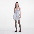 Blue Boucle Sleeveless Mini Dress
