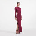 Burgundy Jersey Gathered Midi Dress
