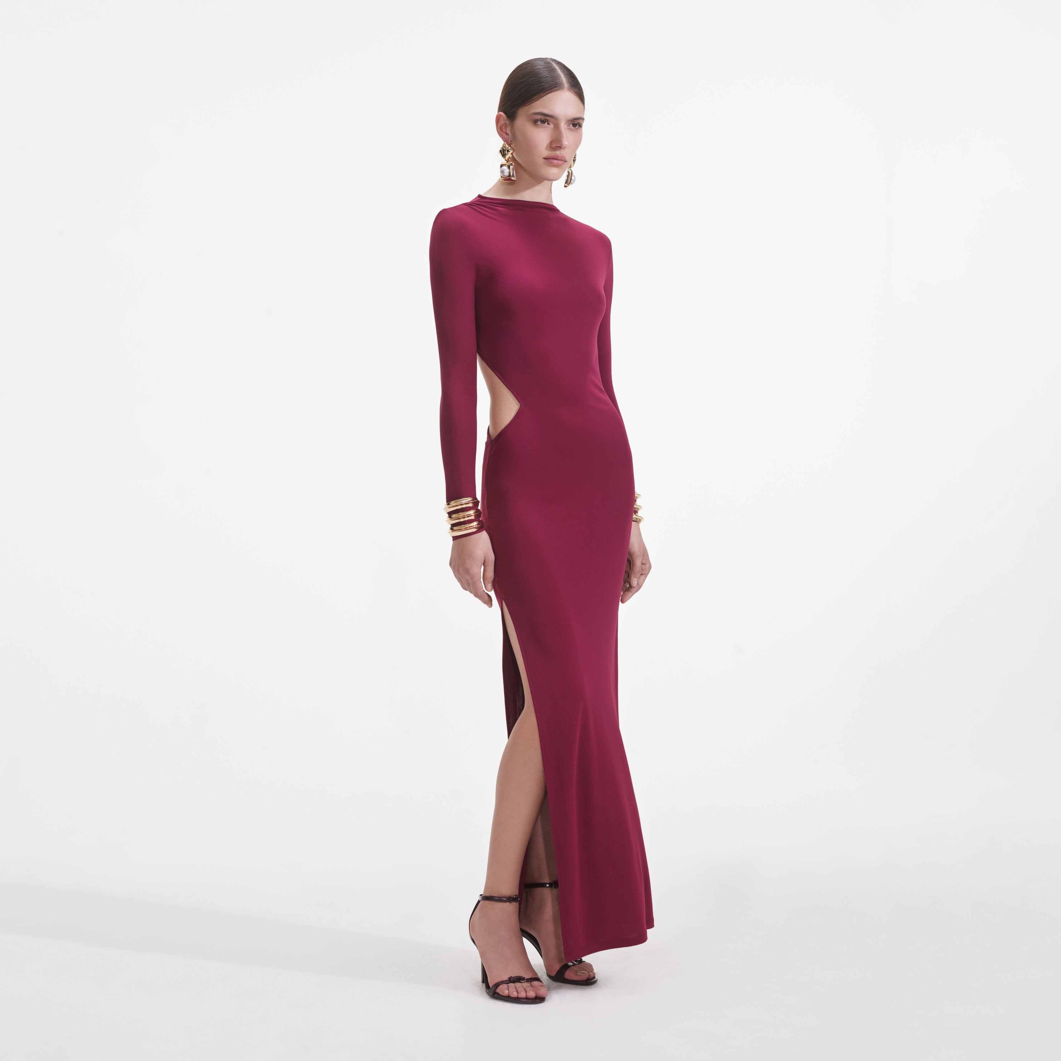 Burgundy Jersey Cut Out Midi Dress