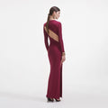 Burgundy Jersey Gathered Midi Dress