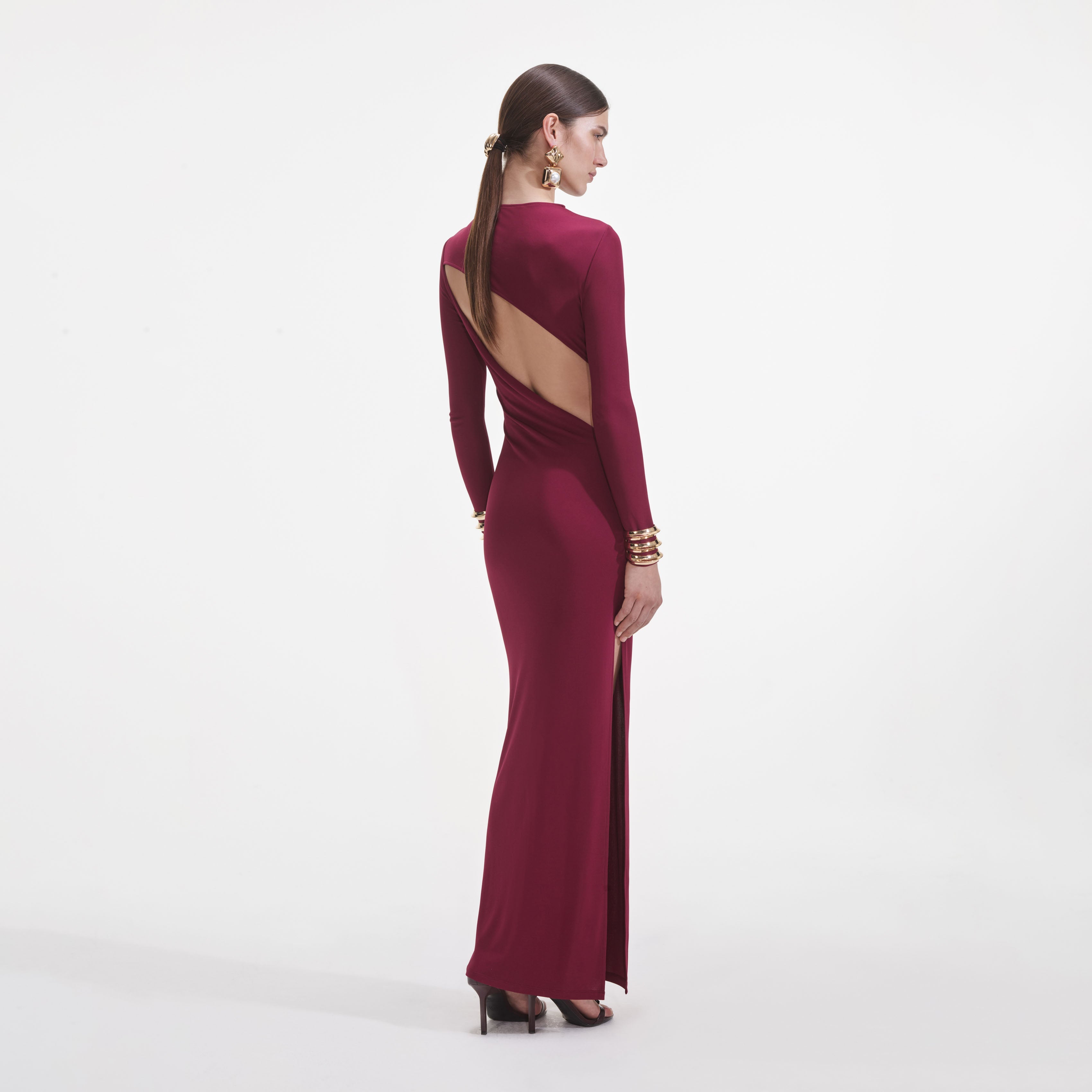 Burgundy Jersey Cut Out Midi Dress