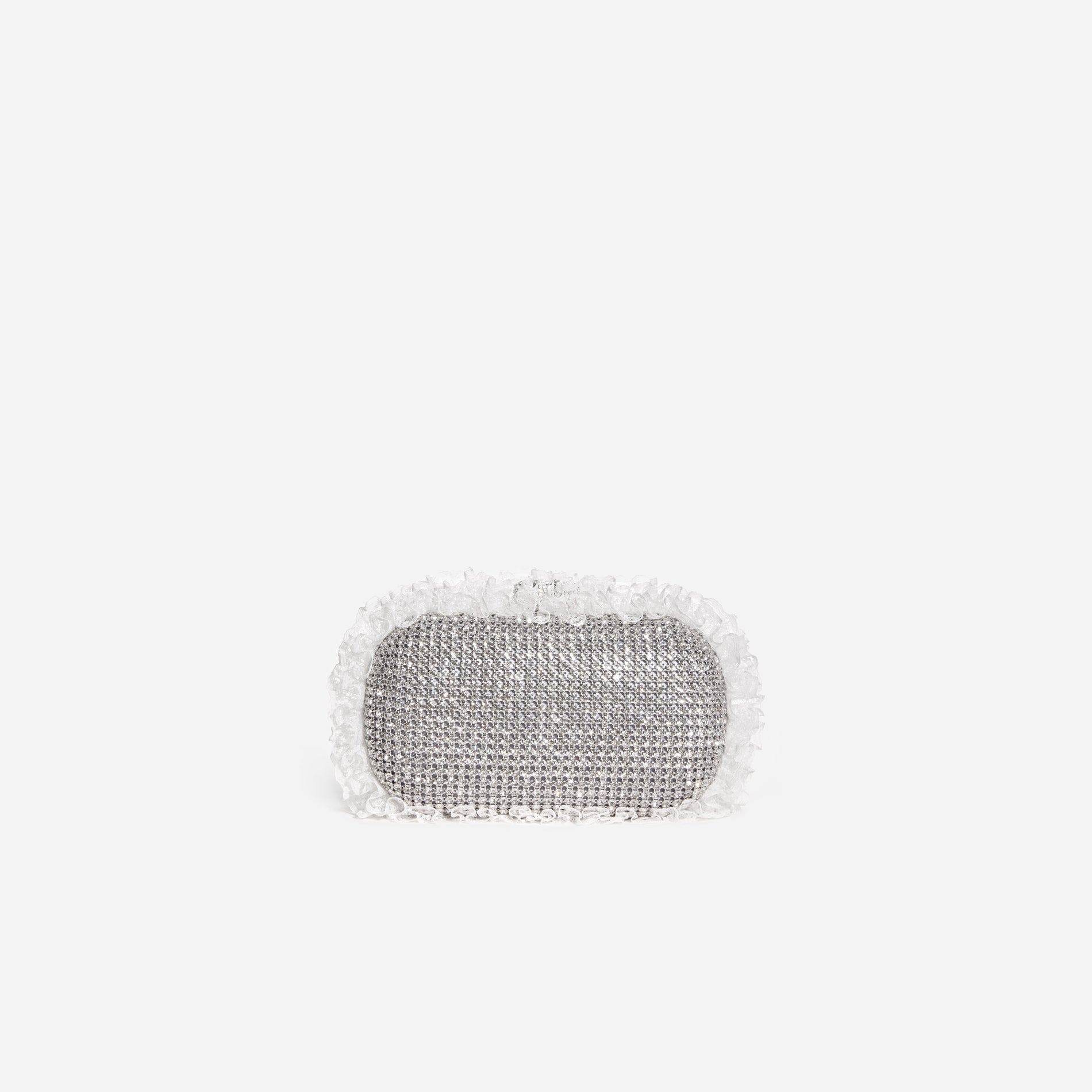 A photo of the Silver Crystal Lace Detail Clutch