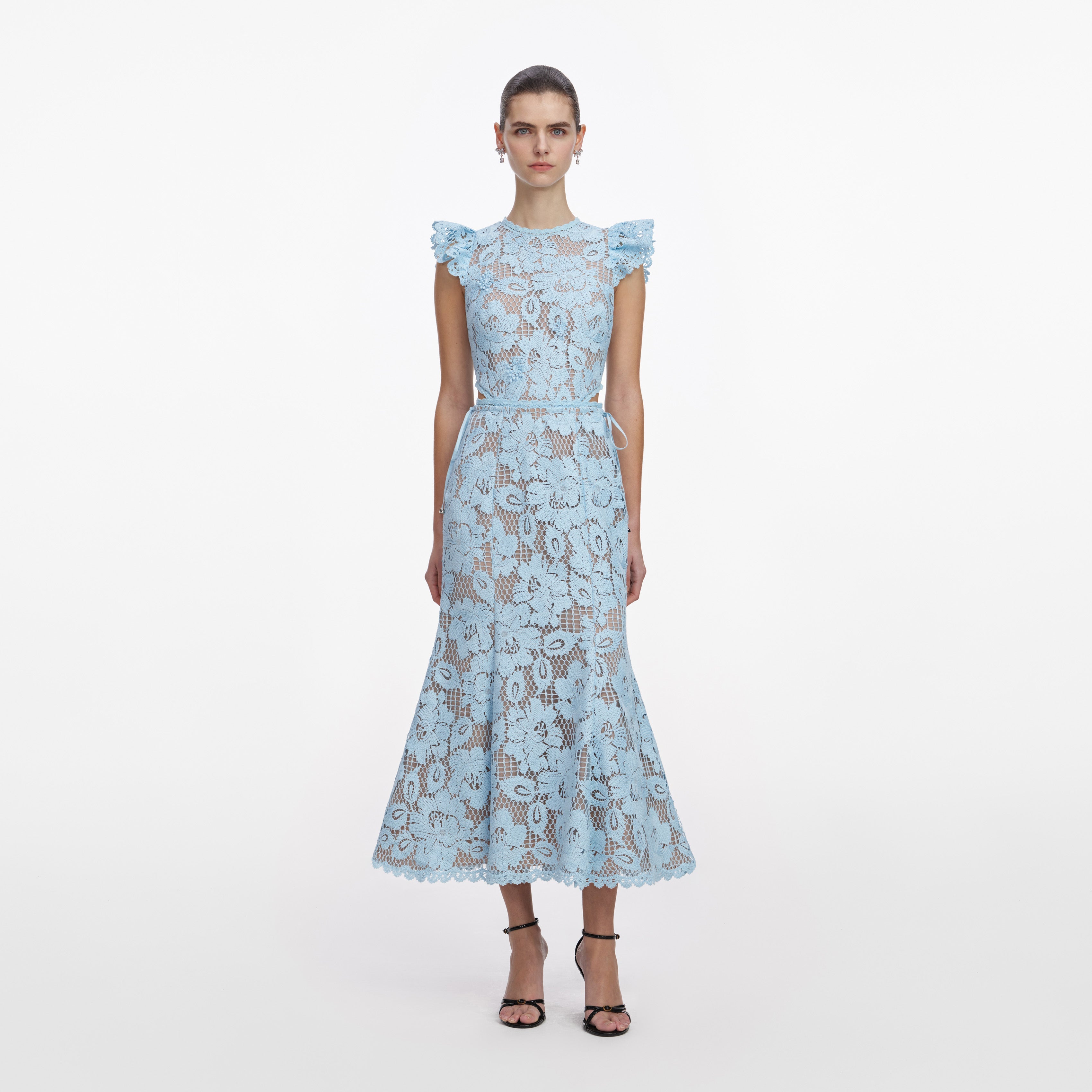Blue Crochet Lace Midi Dress