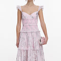 Pink Metallic Chiffon Flower Maxi Dress