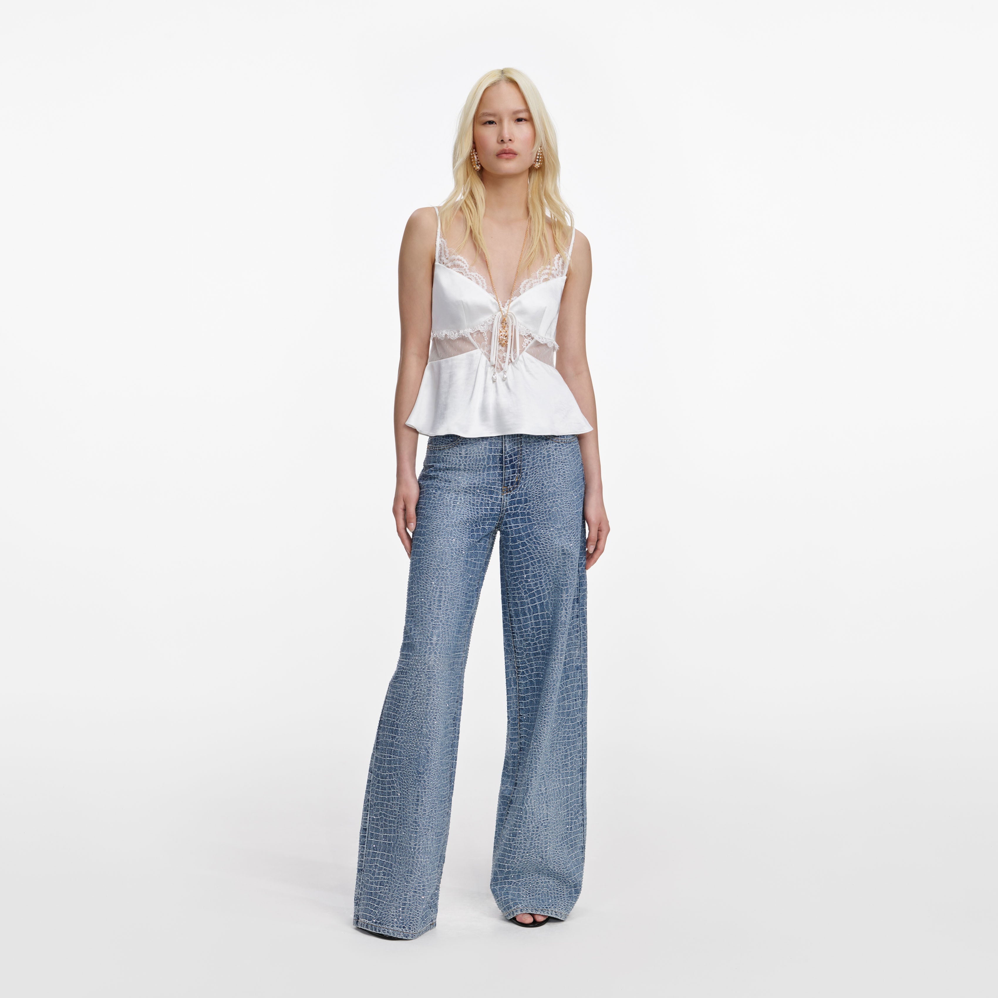 White Satin Lace Top