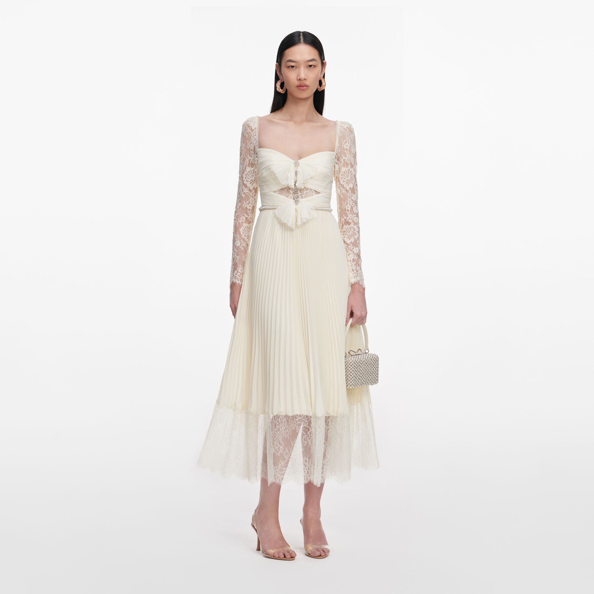 Cream Chiffon Lace Midi Dress