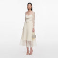 Cream Chiffon Lace Midi Dress