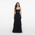 Black Polka Dot Tiered Maxi Dress