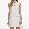 Cream Boucle Lace Trim Mini Dress