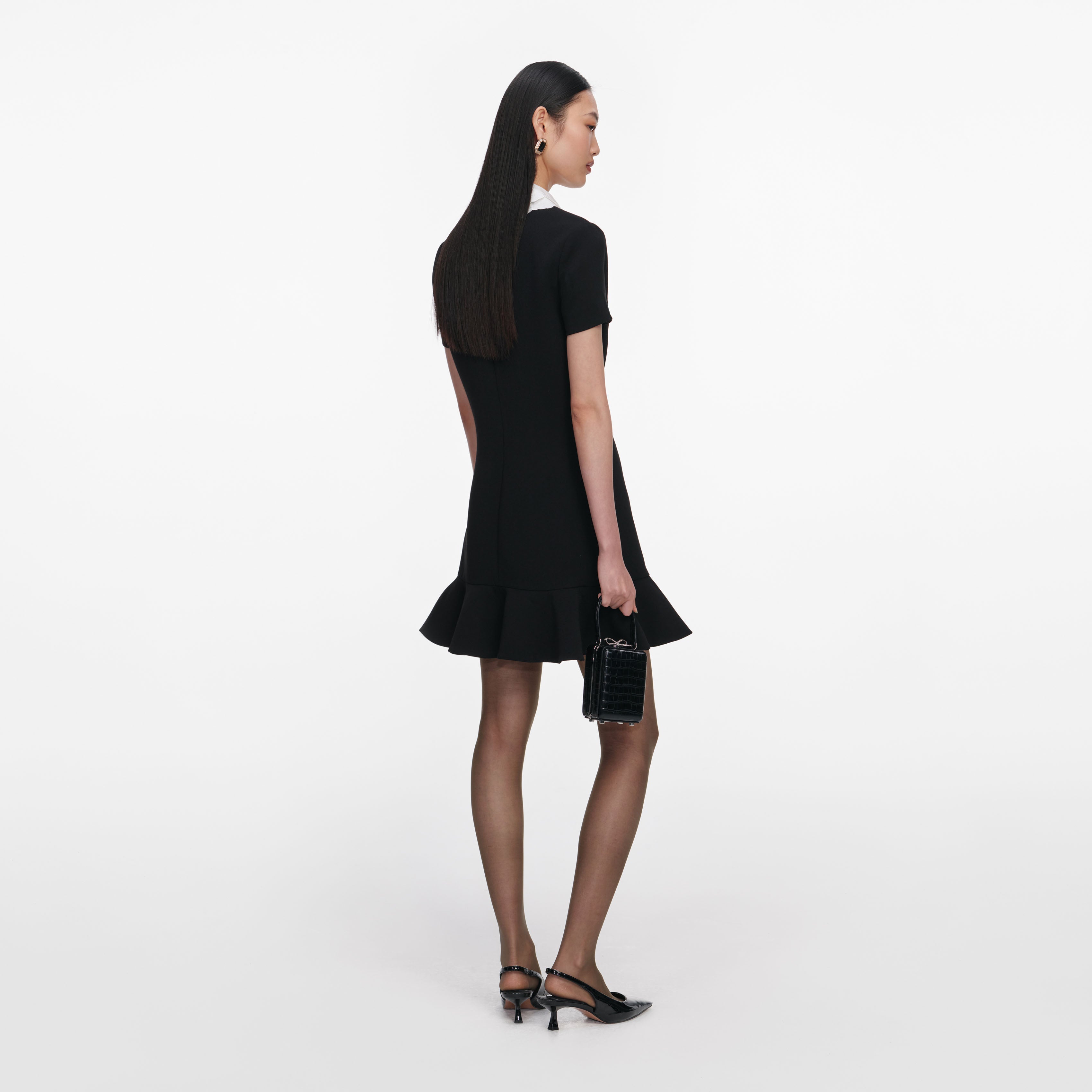 Black Crepe Lace Bib Mini Dress