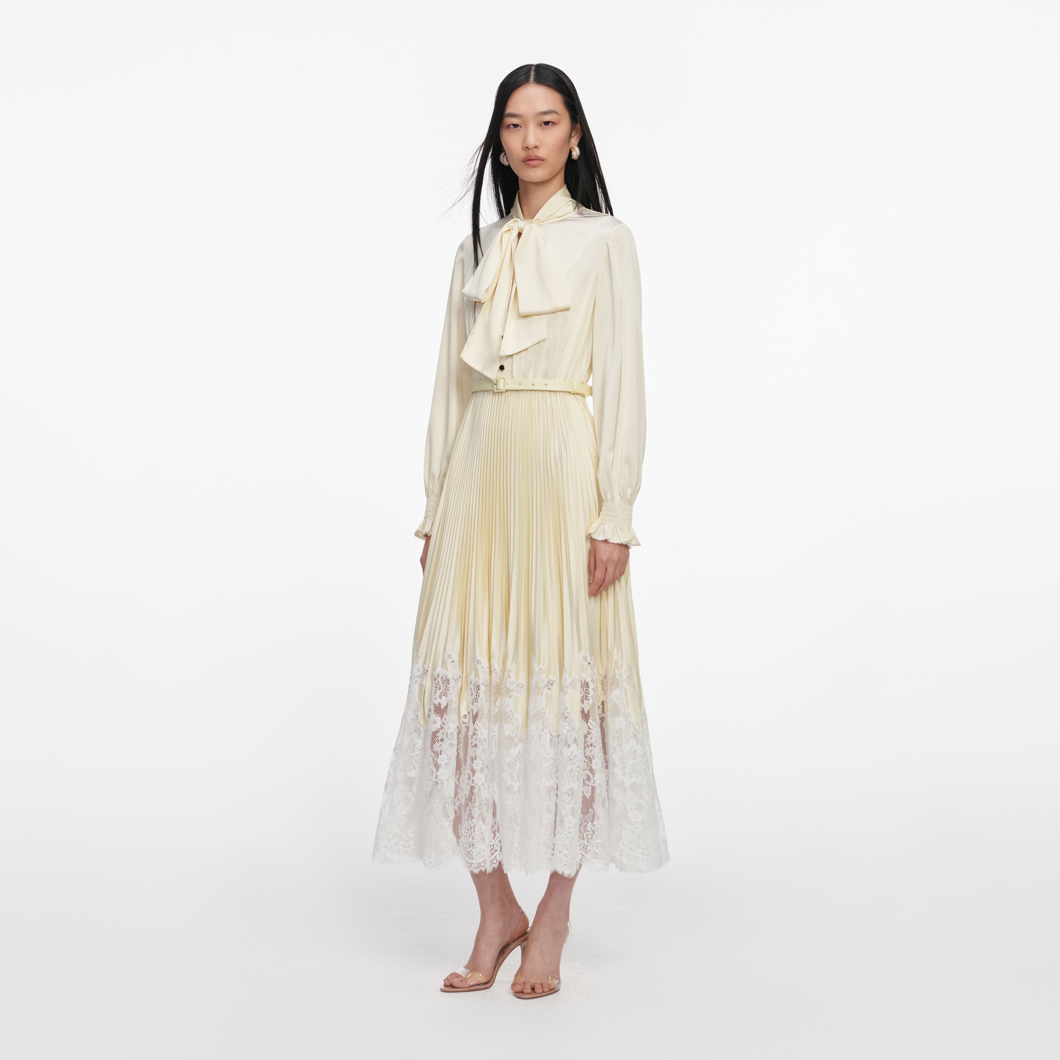 Yellow Satin Lace Midi Dress