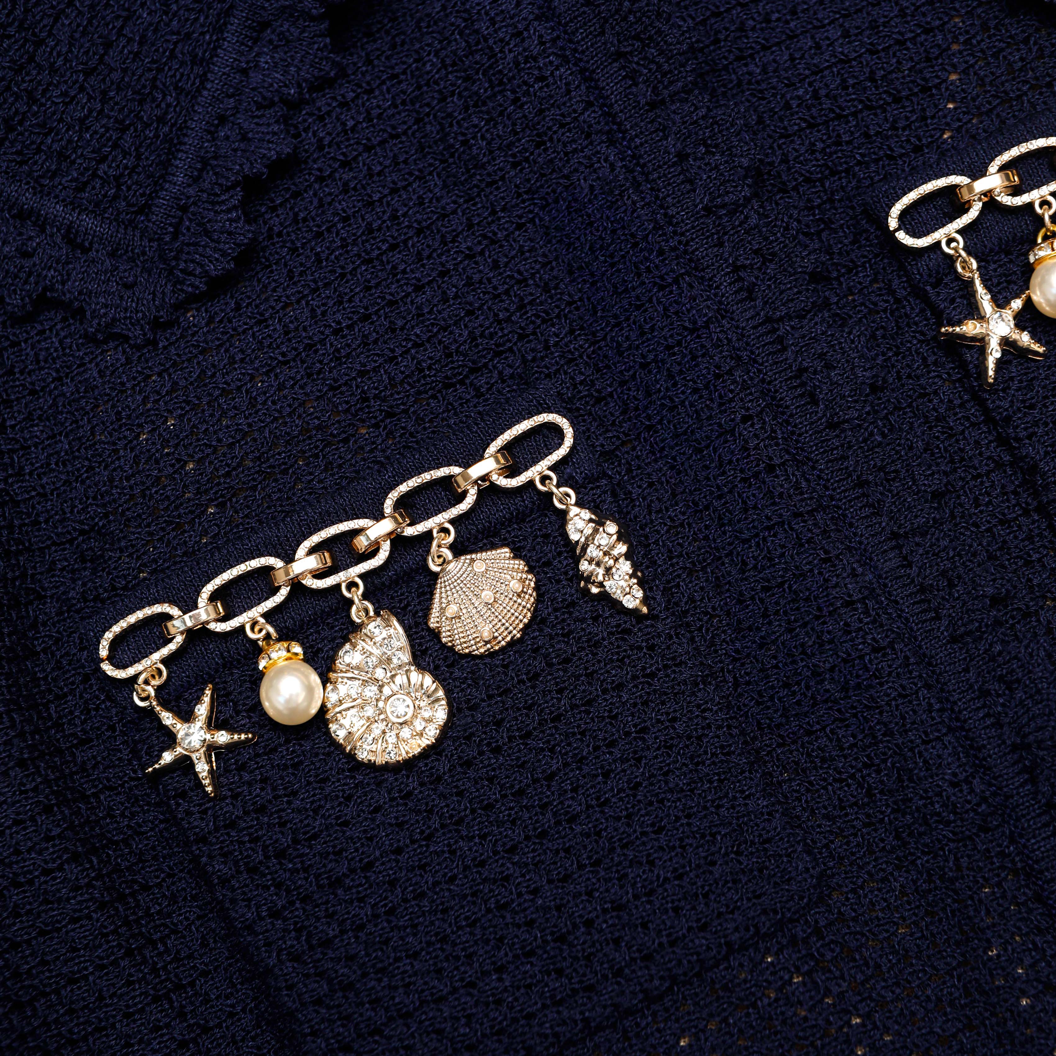 Navy Shell Embellished Knit Mini Dress