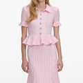 Pink Pointelle Peplum Knit Midi Dress