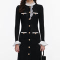 Black Lace Trim Knit Midi Dress