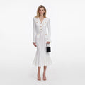 White Pointelle Knit Midi Dress
