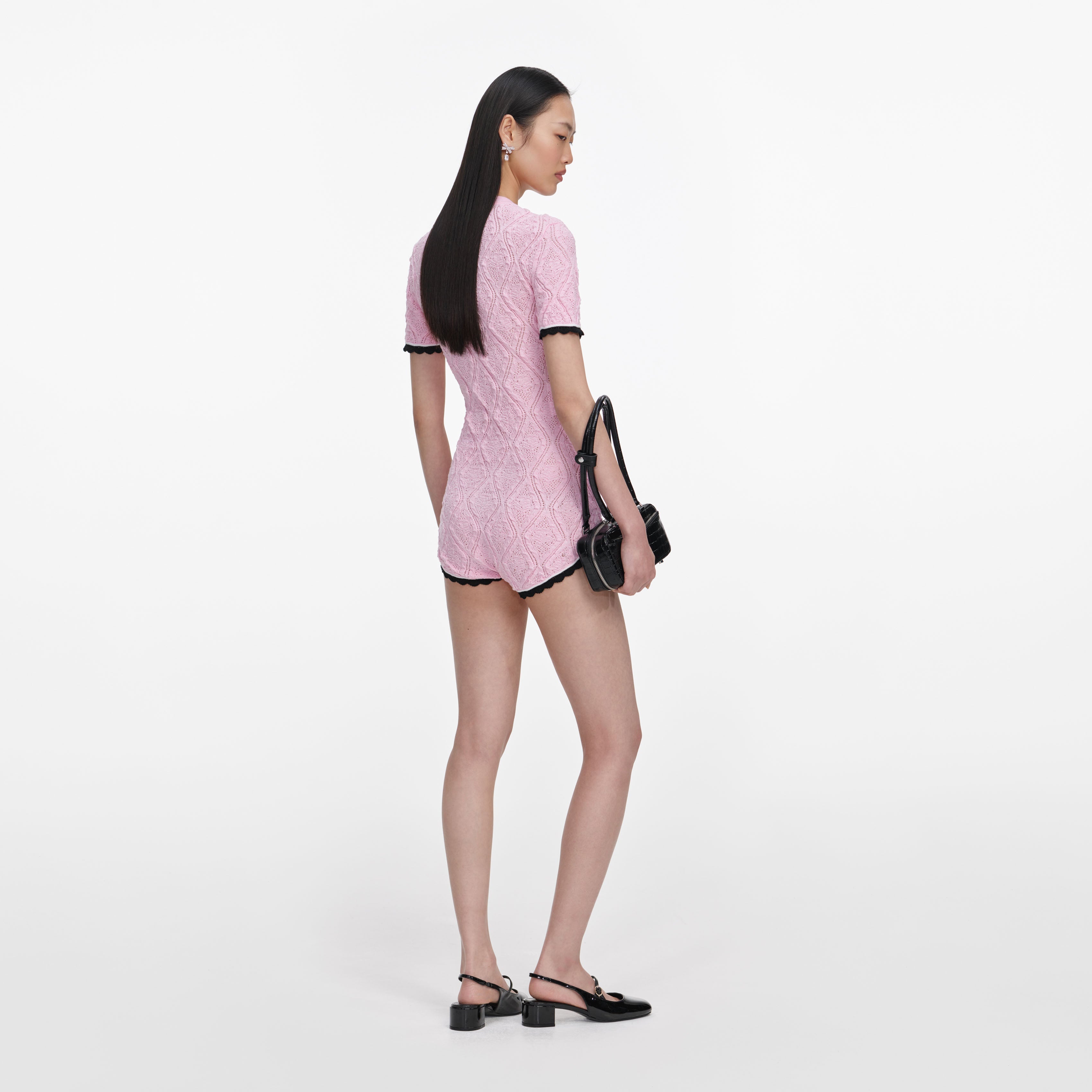 Pink Pointelle Knit Playsuit