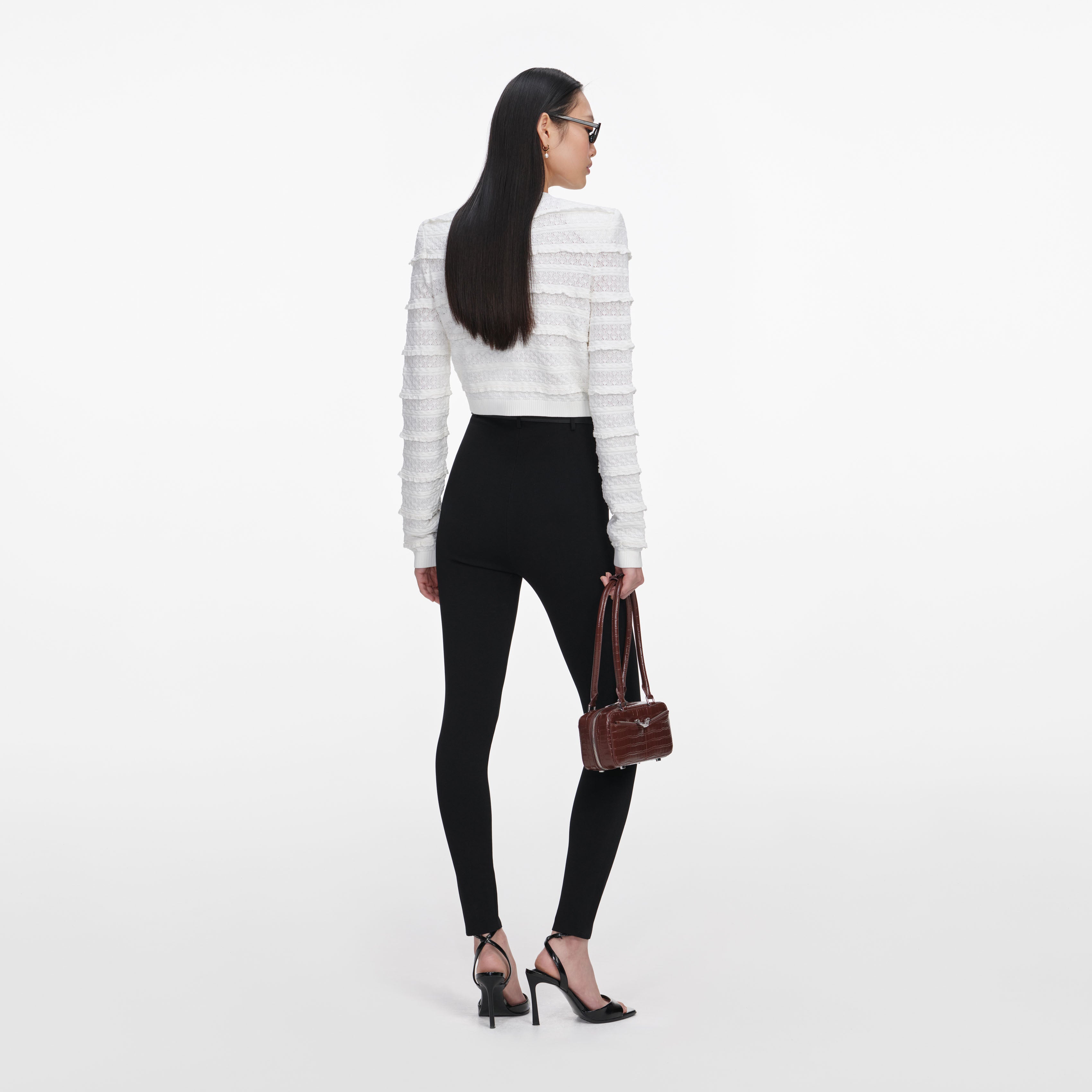 White Pointelle Diamante Cardigan
