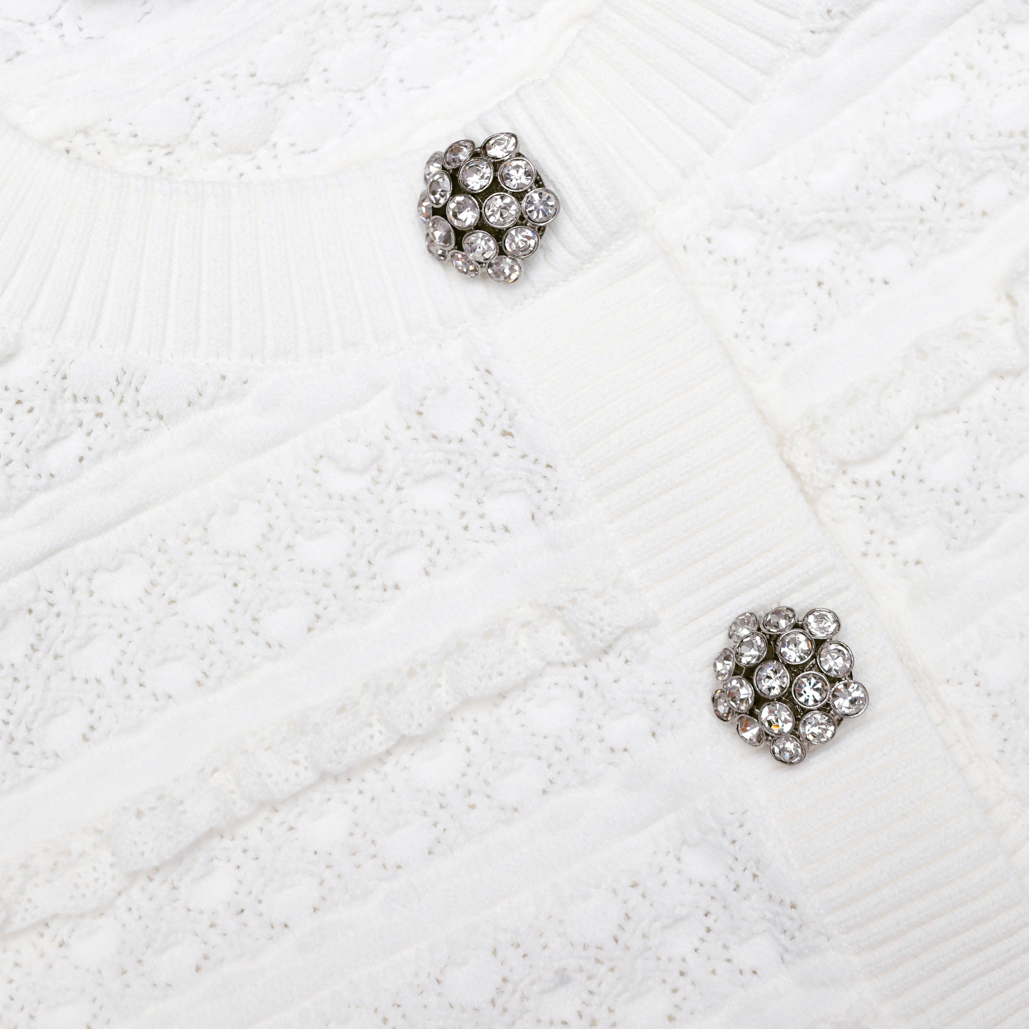 White Pointelle Diamante Cardigan