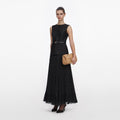 Black Taffeta Polka Dot Midi Dress