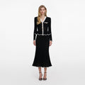 Black Lace Insert Peplum Knit Midi Dress