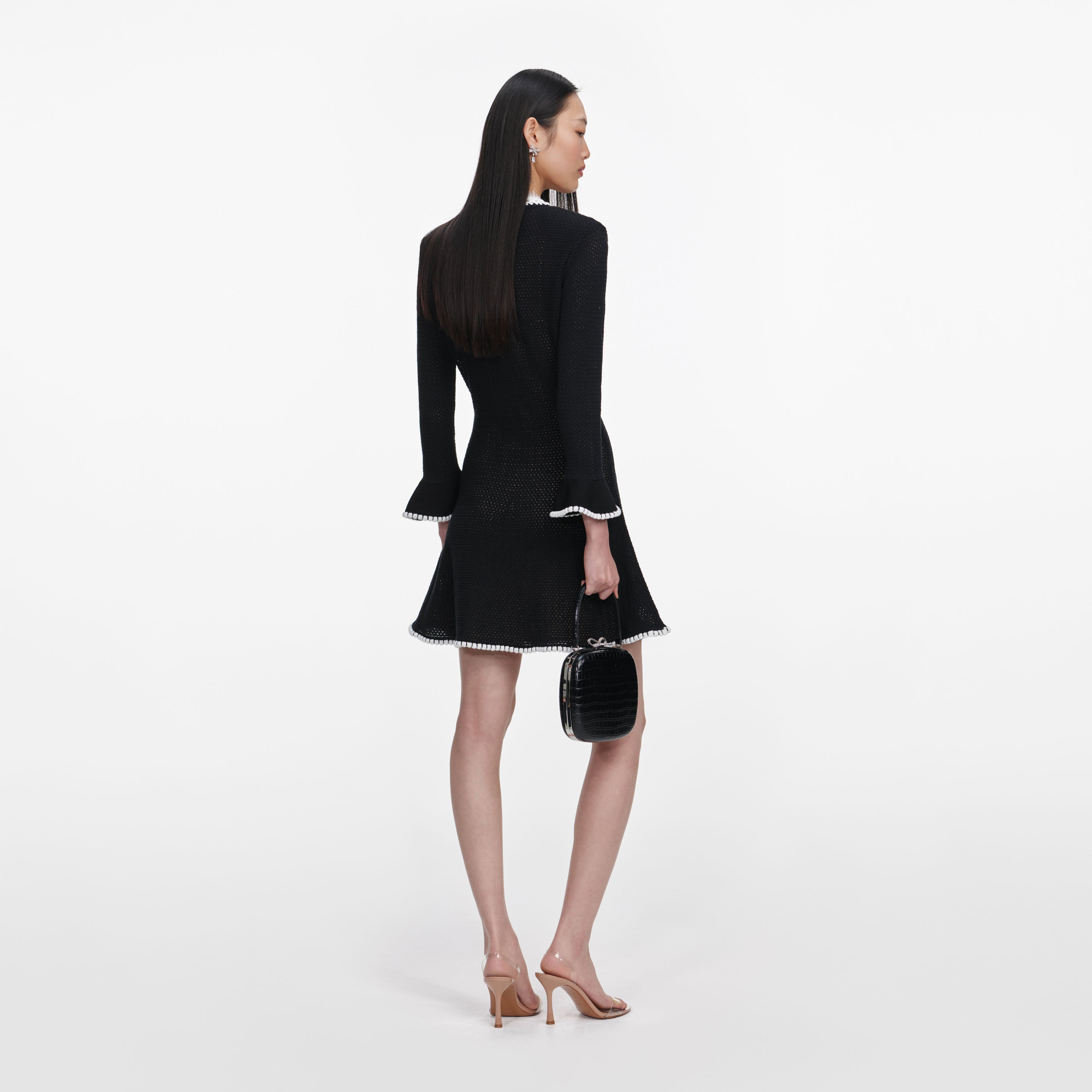 Black Lace Trim Knit Mini Dress