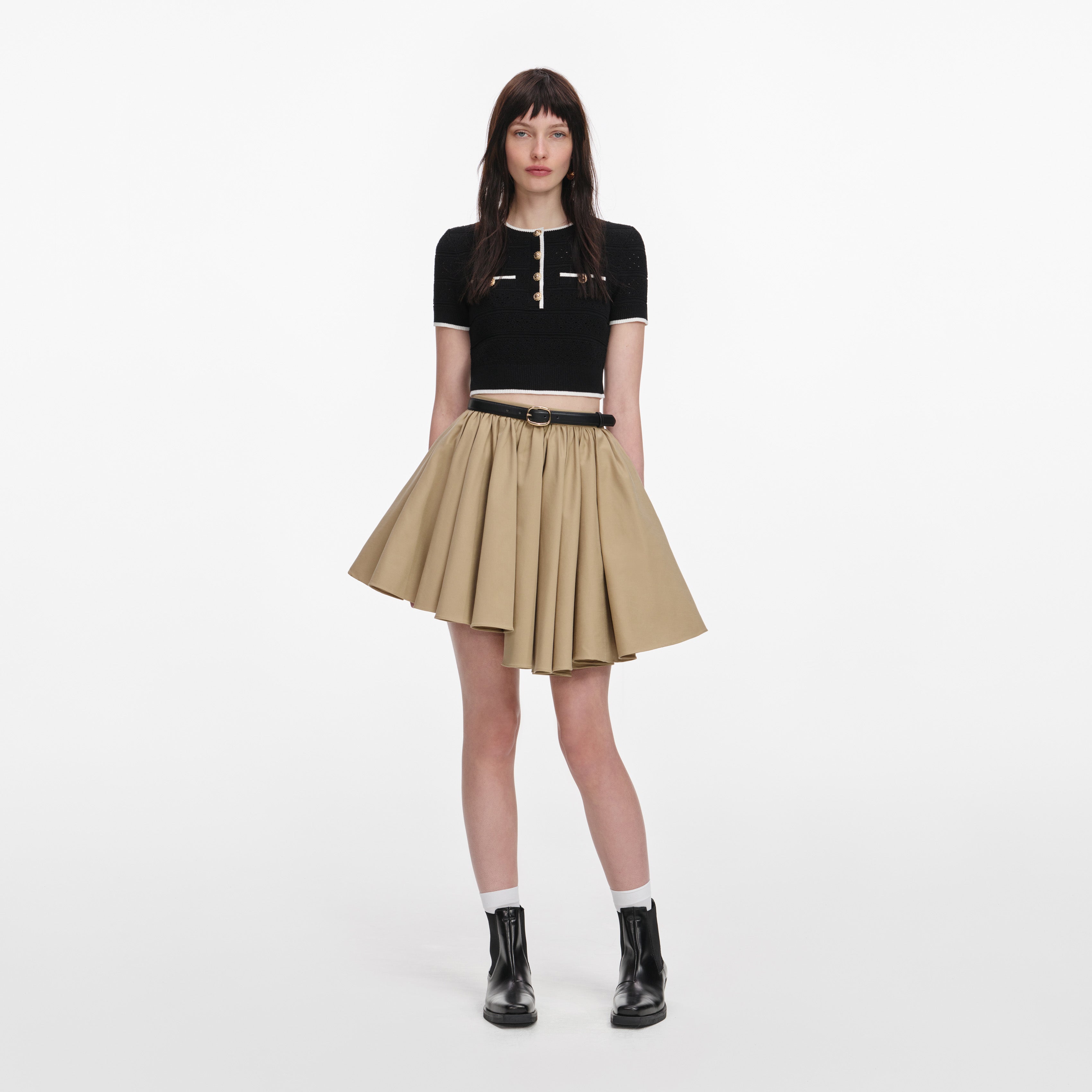 Tan Cotton Mini Skirt