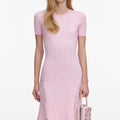 Pink Knit Lace Insert Midi Dress