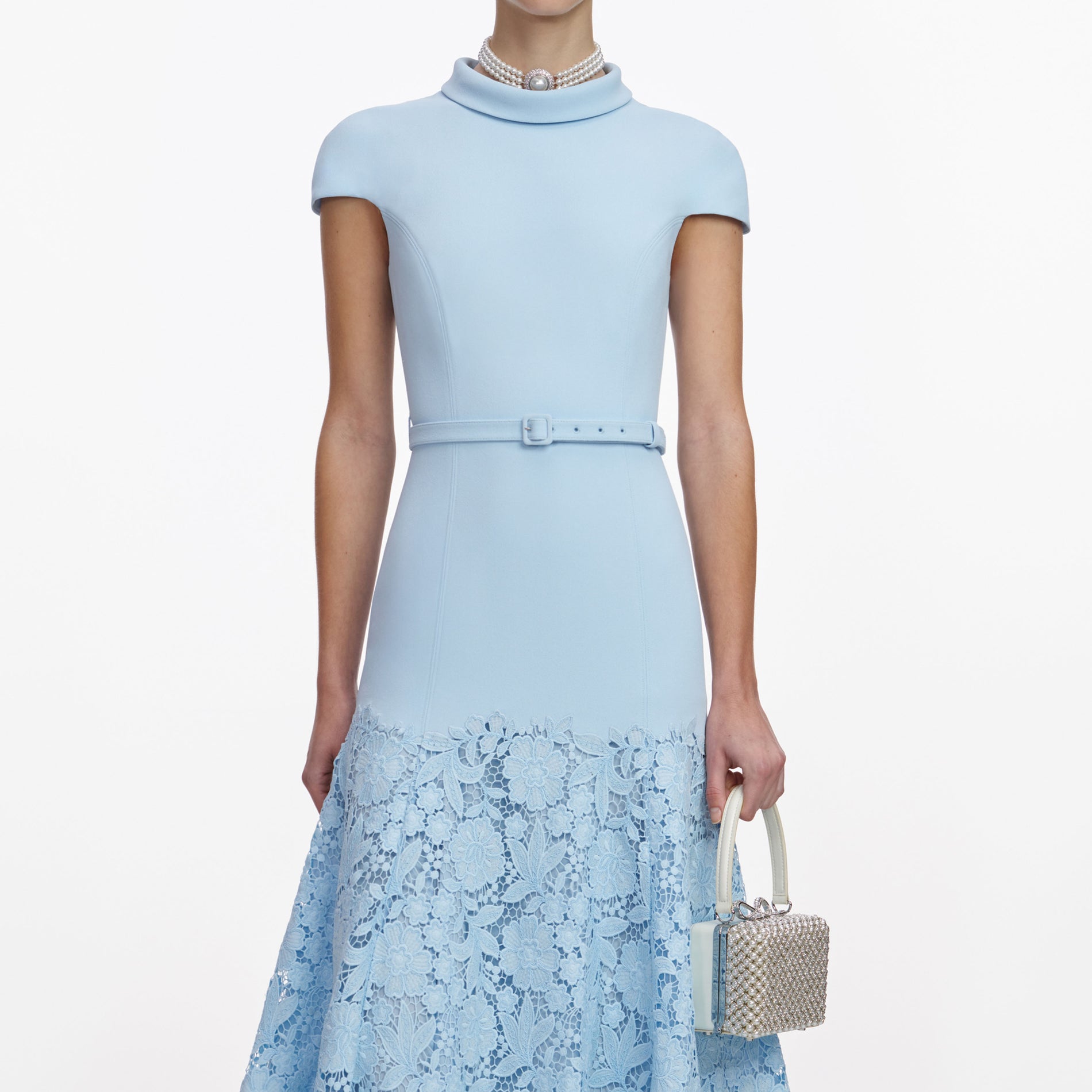 Blue Crepe Lace Midi Dress