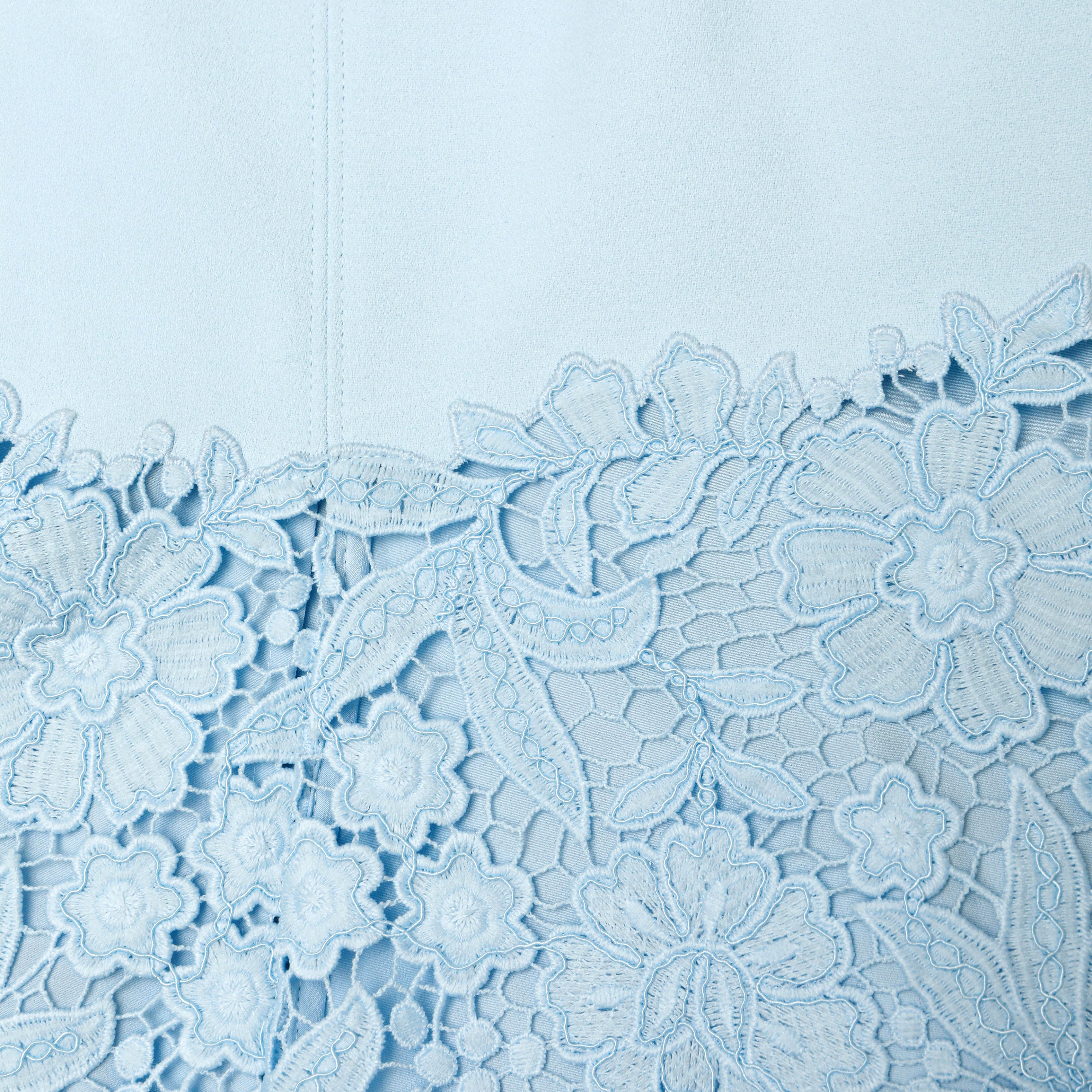 Blue Crepe Lace Mini Dress