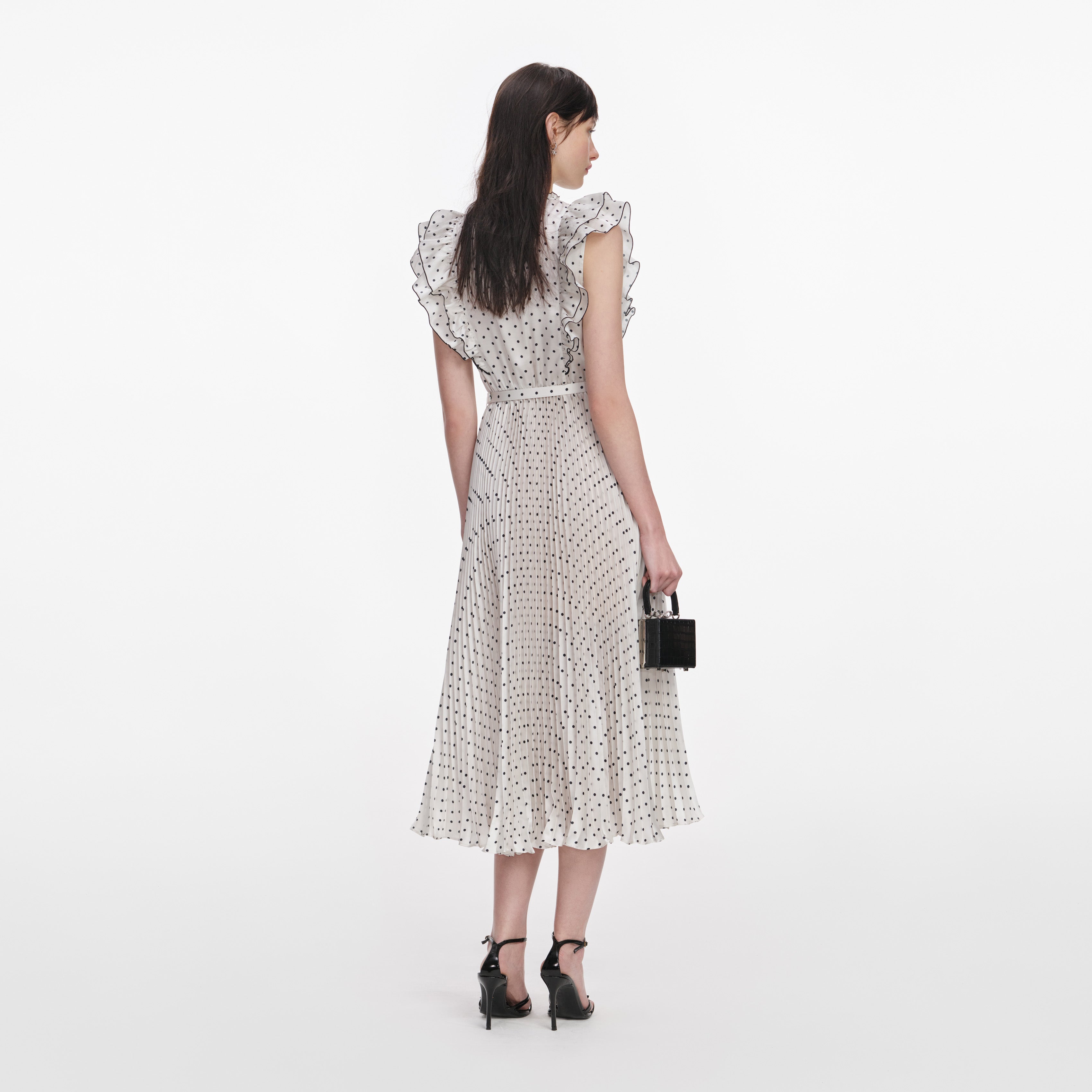Cream Ramie Polka Dot Midi Dress