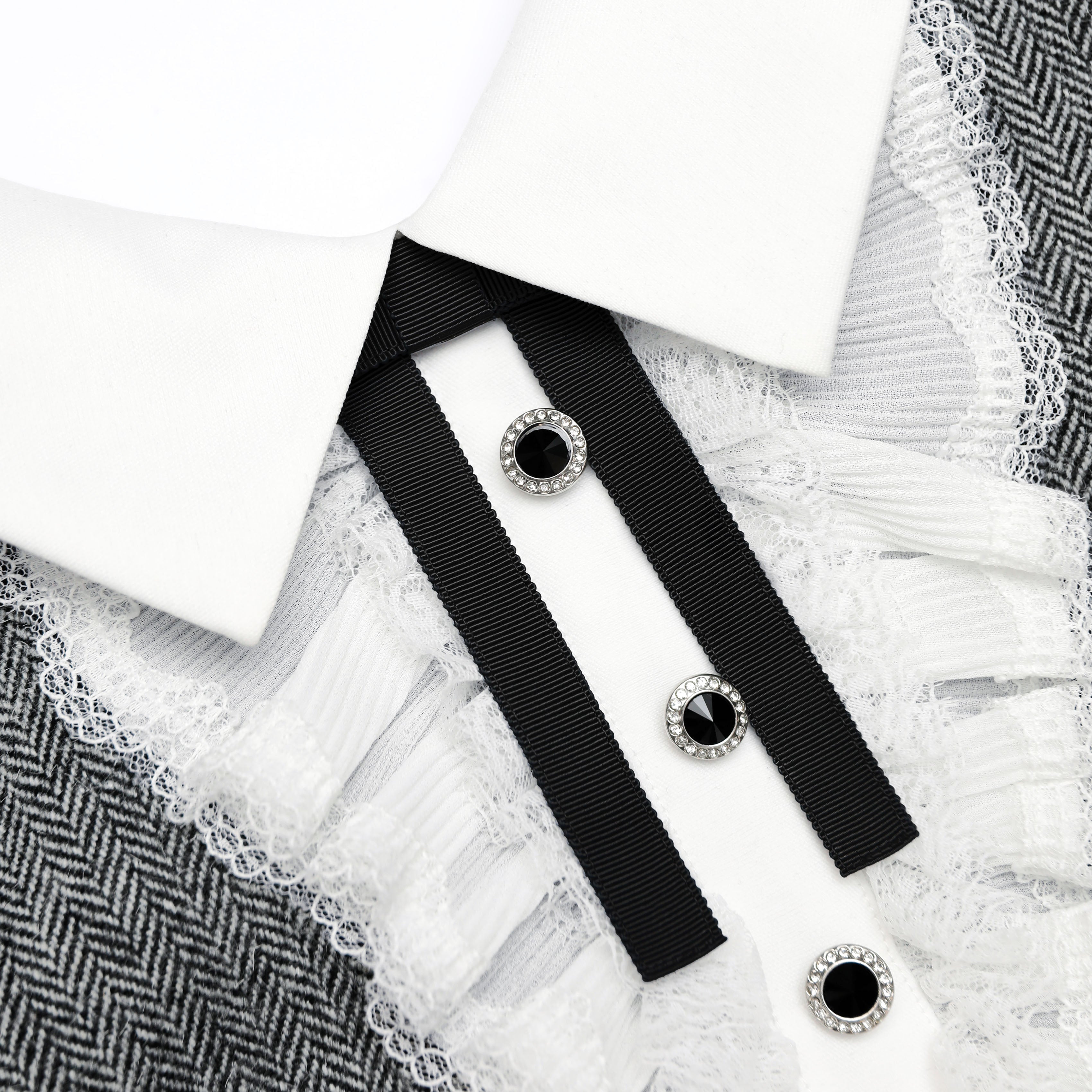 Grey Herringbone Lace Bib Mini Dress