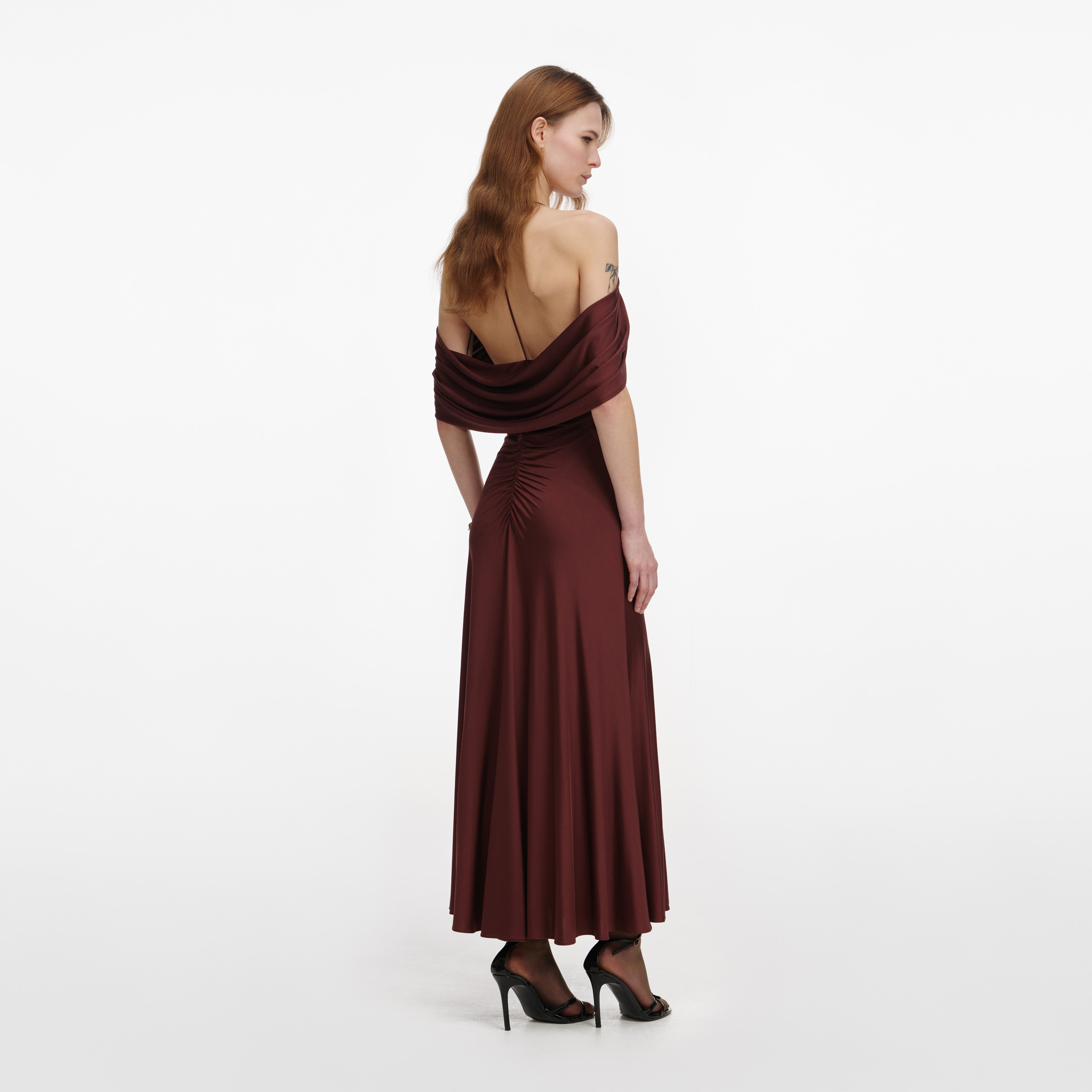 Brown Jersey Drape Midi Dress